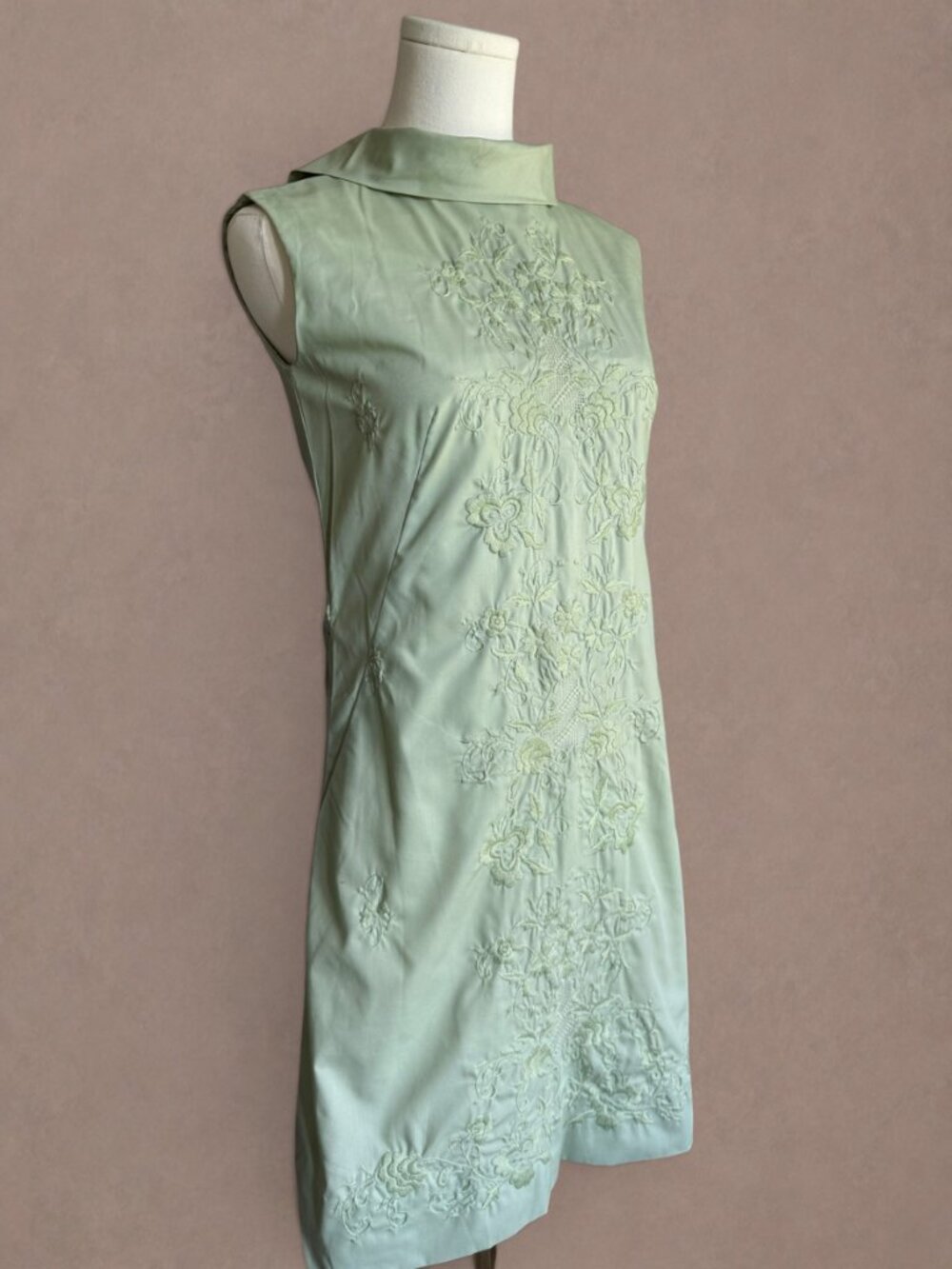 Sleeveless Mint Green Embroidered Mini Dress - Picture 2 of 9